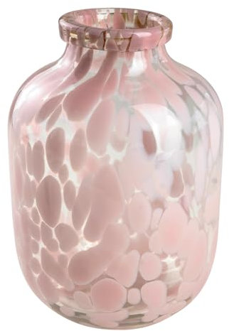 Glasvase Happy Patchy 23cm rosa PINK. Vase aus Glas, Blumenvase mit Punkten, Konfetti, mundgeblasen