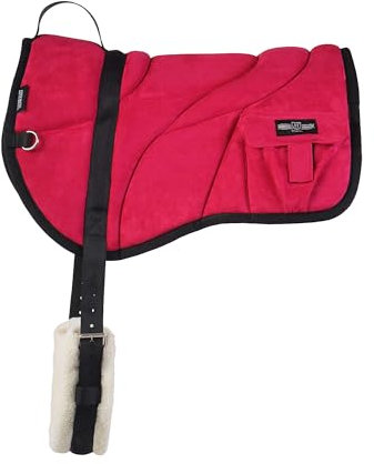Harrison Howard Ergonomisch geformtes, korrektes Bareback-Pad mit Seitentaschen, extra dicke Mitte für maximale Unterstützung, rutschfestes Bareback-Pad mit passendem Gurt, leuchtend rot