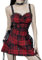 DINGJIUYAN Halloween Tartan Red Plaid Cold Shoulder Dress - Lace Up Bandage Gothic Prom Slip Eyelet Mini Dress - Red M