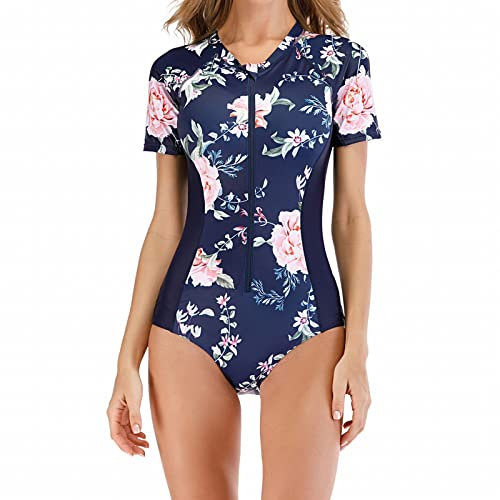 Bañador Mujer Reductores Talla Grande Traje de Baño Traje de Surf de Verano para Mujer Traje de baño Floral Traje de baño de Manga Corta Traje de baño Traje de baño de Aguas Terma