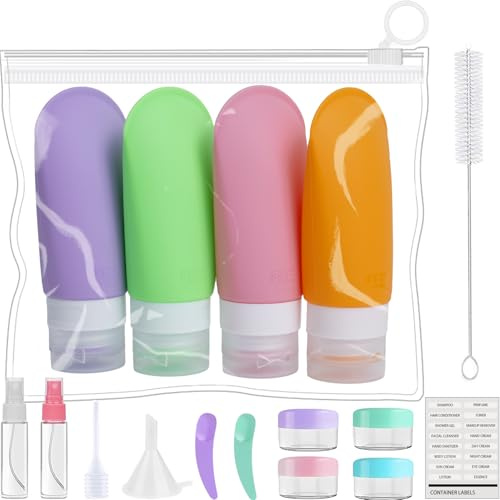 MOLHEM 17 Pack Travel Bottles Set for Toiletries, Silicone Travel Accessories Bottles for Shampoo Conditioner Lotion Body Wash Leak Proof Silicone Squeezable 3 Oz