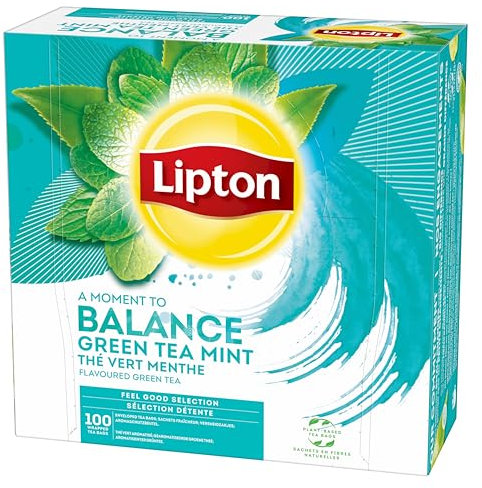 Lipton, Sélection Détente, Thé Vert, Infusion à Froid ou Chaud, Goût Menthe, Fraîcheur, Ingrédients d'Origine 100% Naturelle, 100 Sachets