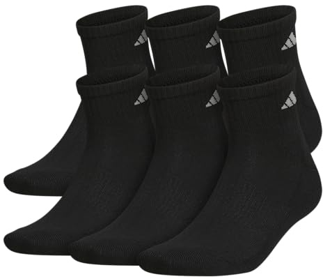 adidas Men's Socks, Athletic Cushioned Quarter 6-Pack, Ankle Fit with Arch Support