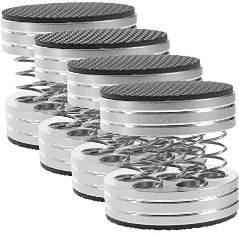 Uonlytech 4pcs Speaker Isolation Feet Set Spring Dampers for Subwoofer and Turntable Easy Install Pads for Audio Equipment Stability Silver