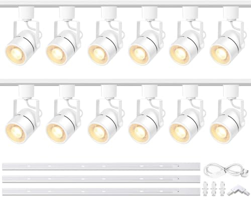 Bravsekai GU10 LED Track Lighting Complete Kit, with 450cm H Track Rails, 6000K Cool White Dimmable 12 Packs LED Ceiling Spotlight Fixture with Replaceable GU10 Bulbs for Home Office, Shop