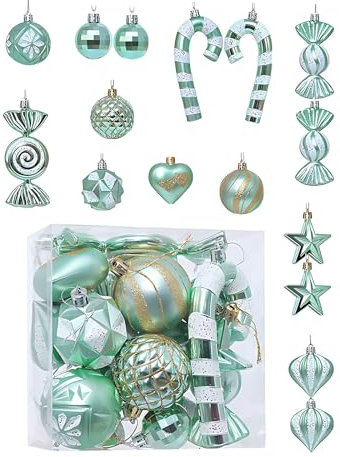 21Pcs Mint Green Shatterproof Christmas Baubles & Balls - Hanging Decorations for Xmas Tree, Wedding, Party