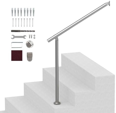 VEVOR Barandilla de Escalera 80 cm Pasamanos de Escalera para Escalones Exteriores de Acero Inoxidable Montaje en Pared y Suelo con Kit de Instalación para Personas Mayores, Porche, Terraza, Plata