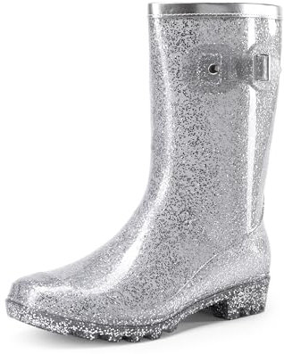 DREAM PAIRS Stivali di Gomma da Donna Scarpe da Pioggia Alti di Moda per Uso Esterno,Size 38,Argento,DWEMRB2507