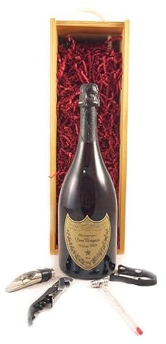 Dom Perignon Vintage Champagne 2009 Wooden box) in einer Geschenkbox, da zu 4 Weinaccessoires, 1 x 750ml