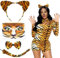 AEYAKA Tierkostüm Tigerohren Stirnband Tiger Tattoos Gesicht Fliege,Kragen und Schwanzset, Tiger Rollenspiel kostüm für Kinder, Erwachsene, Karneval, Cosplay, Kostümparty