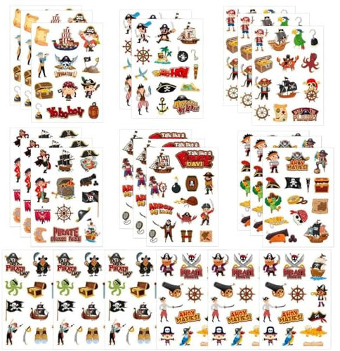 24 Blatt Kinder Pirat Aufkleber,Kinder Wasserdichte Piraten Sticker,Selbstklebend Piraten Aufkleber,Lustige Pirat Tattoos Aufkleber für Kindergeburtstag Mitgebsel Geschenke Belohnung,Basteln