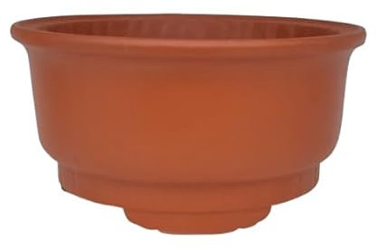 BIOMATA Maceta Bonsai Ceramica para Shohin 13x13x6,5 cm | Maceta Redonda Gres Roja | Maceta para Bonsai Resistente a Cualquier Clima | Tiesto Ceramica con Drenaje Base Plana