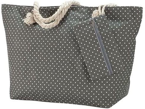 Ropo22 Bolsa Playa Grande con Cremallera. Bolsa de Playa Impermeable con Forro Antiarena y Neceser Exterior, Bolso Playa y Piscina con Asas de Cuerda. Bolso Grande Mujer Gimnasio de Lona(Gris)