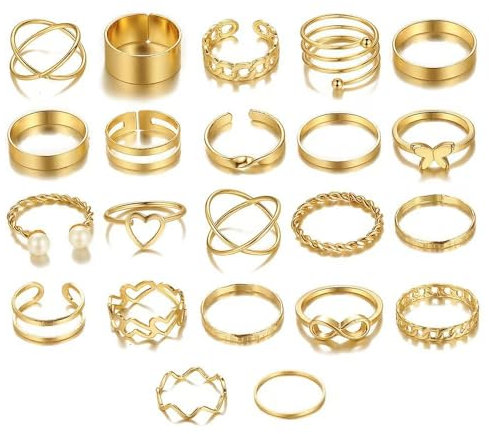 sundrerfect 22er Set Vintage Fingerringe aus,Stackbare Midi-Ringe für Frauen, wasserfester Moderinge-Set für Parties, Hochzeiten, Geschenke (verschiedene Größen)