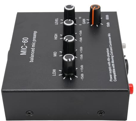 Microphone Amp Mic Microphone Preamp Mic Gain 48V Power Supply Mic Pre Amp for Dynamic Condenser XLR 3.5mm 6.35mm Inputs Outputs (With XLR Cable)