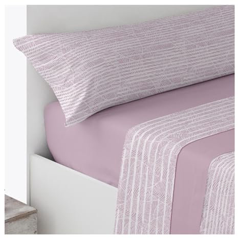 Acomoda Textil – Juego Sábanas Microfibra con Bajera Ajustable, Encimera y Funda Almohada para Cama Individual y Matrimonio. Sábanas Verano Invierno Cómodas y Transpirables. (Veiga Rosa, Cama 90 cm)
