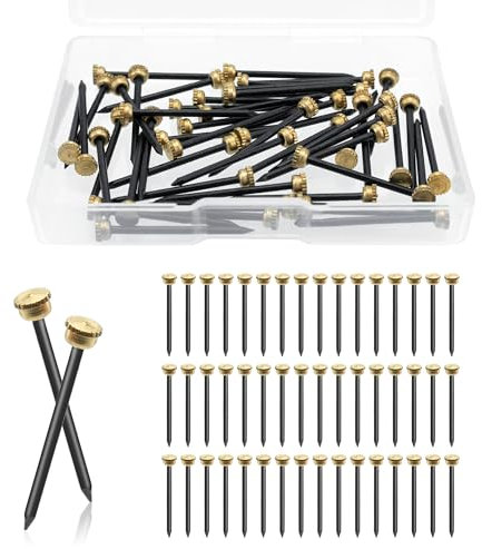 Mebamce 50 PCS Black Picture Hanging Nails, Brass Head Hanging Pins with Plastic Storage Box, Picture Nails for Wall Hanging Pictures Photo Frames