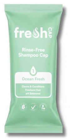 FreshWipes Ocean Fresh Shampoo Cap 1er Pack - Kein Ausspülen für ältere oder behinderte Menschen - Reinigt & Konditionen für keinen Duschzugang, Camping & Festival Gebrauch - Dermatologisch getestet