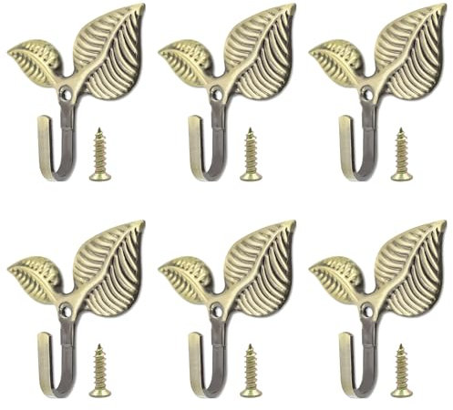 6 ganchos de pared decorativos de hojas de hierro, ganchos de decoración vintage para abrigos, ganchos de pared decorativos de estilo retro para colgar, ganchos en forma de hoja para sombreros y