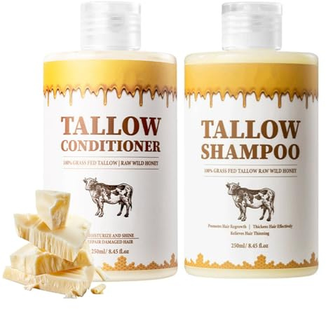 Talg-Shampoo- und Conditioner-Set, natürliches Talg-Haarpflege-Set für alle Haartypen, Tiefenreinigung und Feuchtigkeitskontrolle, Öl, glättet krauses Haar, verleiht Glanz und Weichheit, pflegt