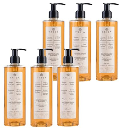 Prija Stärkendes Shampoo reinigt und revitalisiert das Haar mit Eruca Sativa für alle Haartypen, feuchtigkeitsspendendes Shampoo steigert den Glanz und verbessert die Textur, 6 x 380 ml