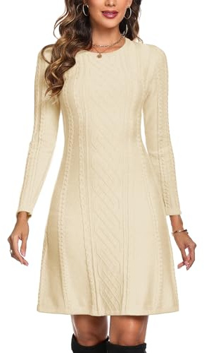 Aottori Vestito Donna in Maglia Manica Lunga Linea A Elegante | Maglione Lungo, Abito Girocollo, Elastico, Aderente di Orlo Svasato a Trapezio, Autunno Invernale