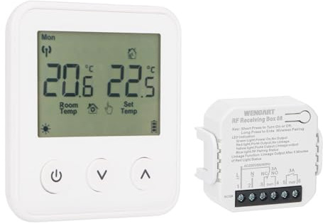 Wengart Wireless Thermostat & Receiver WG01RF, Programmable Room Stat for Combi Boiler & Water Underfloor Heating, Battery Powered Portable Hub, Volt-Free Dry Contact (No Wiring Required)