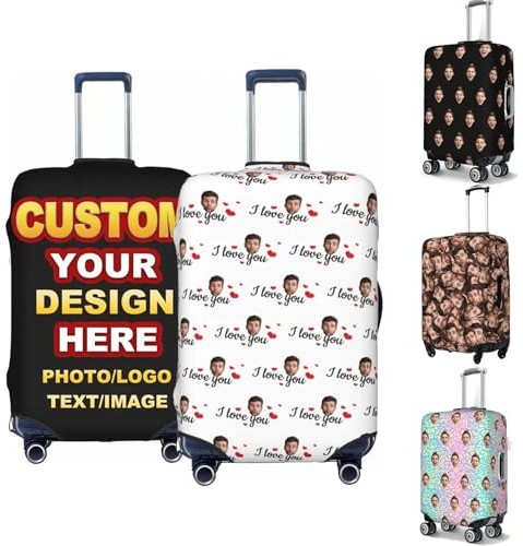 Personalisierte Reisekoffer-Schutz, Kofferschutzhülle Elastisch, Gestalten Sie Ihre eigene individuelle Gepäckhülle, mit Foto/Name/Text, Kratzfest, für Damen und Herren