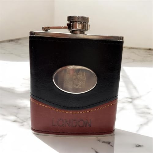Hip Flask with Union Jack Leather Cover London Souvenir Hip Flask (1, Black)