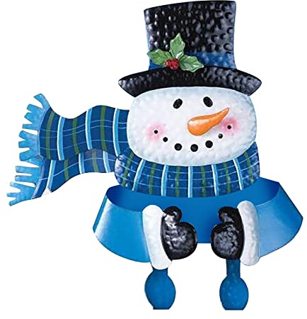 Weihnachtliche Zaundekoration Schneemann, 30cm Außendekoration mit Hut & Schal zum Aufhängen, Frostfeste Gartenfigur für Winterliche Weihnachtsdekoration im Garten