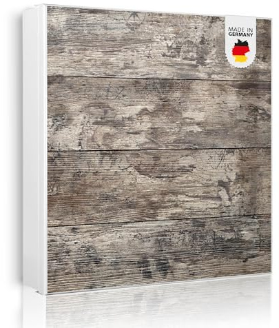 banjado Großer Schlüsselkasten Metall - Schlüsselbox 30x30cm beschreibbarer mit 32 Haken - Schlüsselkasten modern für Schlüsselaufbewahrung - Korpus Weiß Scharnier Rechts - Motiv Alte Planken