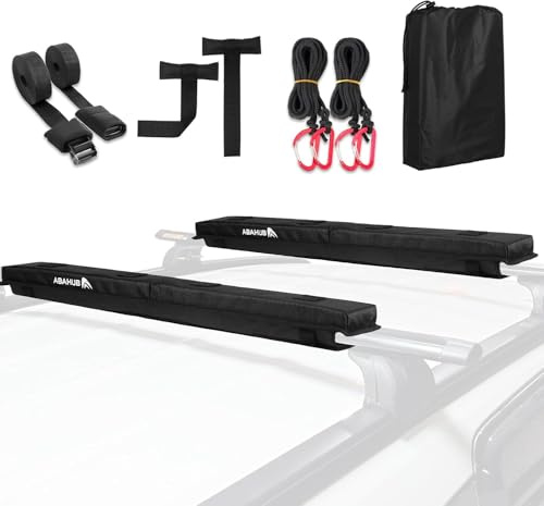 YEENAIV Weiche Dach Rack Pads Dachtasche, Set Universal Auto Racks | Enthalten 2 Tie Down Gurte 2 Tie Down Seil 2 Quick Loop Gurt 1 Aufbewahrungstasche für Surfboard Kayak Paddle Board Gepäck