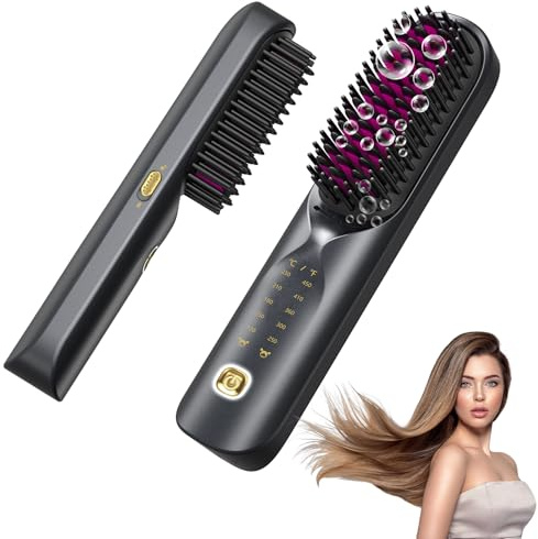 Bopcal Cepillo Alisador Pelo Inalámbrico, 10000mAh Mini Plancha del Pelo Profesional 3 in 1, Calentamiento Rápido 30S, Anti-Escaldaduras, 6 Temperaturas, 120-230 ℃, Use en Casa/Viaje, Negro