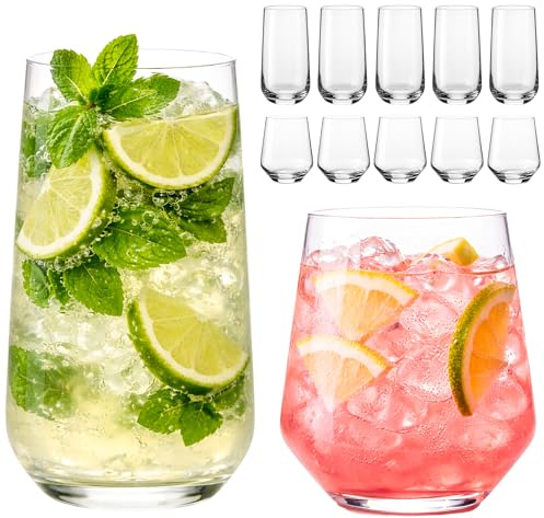 MIAMIO - Set di 12 Bicchieri in Vetro, Bicchieri Alti Misti 6x 420 ml e 6x 460 ml, Set Bicchieri per Cucina - Lavabili in Lavastoviglie - Collezione Riva