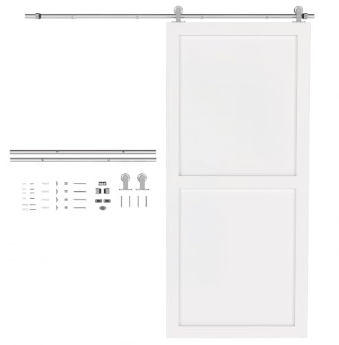 HOMCOM 6FT/180cm Sliding Barn Door Hardware Track Kit 80kg Silver Tone | Heavy Duty Stainless Steel Sliding Rail, T Shape Hanger, for Single Wooden Door, Fit Over 30mm Thickness
