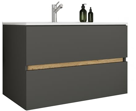 VCM 2-TLG. Waschtisch mit Keramikbecken, Badschrank mit 2 Softclose-Schubladen, Maße Waschplatz Set: H. 51 x B. 81 x T. 47 cm, Cosila-I