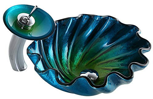 KunMai Moderner Wasserhahn aus gehärtetem Glas, mit Wellen, für Spüle und Wasserfall, Chrom