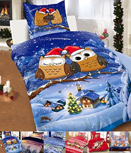 Leonado Vicenti Winter Flausch Bettwäsche Weihnachten Motive Microfaser Thermo Fleece, 2 teilig, 135x200 cm + 80x80 cm Edeltraud