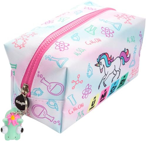 Fringoo® Große quadratische Federmäppchen, Schreibwarentasche mit Reißverschluss-Figur Large Unicorn Chemistry