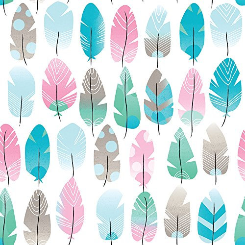 Babyfrücht Baumwollstoff BL: Feder Fb. rosa/blau, hochwertiger Kinder-Stoff, Serie: Base-Line (BL) - Artikel 10126, 100% Baumwolle, Meterware ab 50cm, 30°C waschbar (BL: Feder rosa/blau)