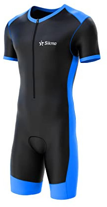 Sikma Herren Skinsuit Gepolsterter Einteiler Trisuit Bike Top Short - schwarz/blau - Größe S