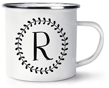 Letter R Floral Wreath Alphabet Retro Enamel Mug Cup