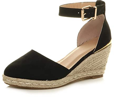 AJVANI mid wedge heel buckle up ankle strap espadrille sandals size 3 36