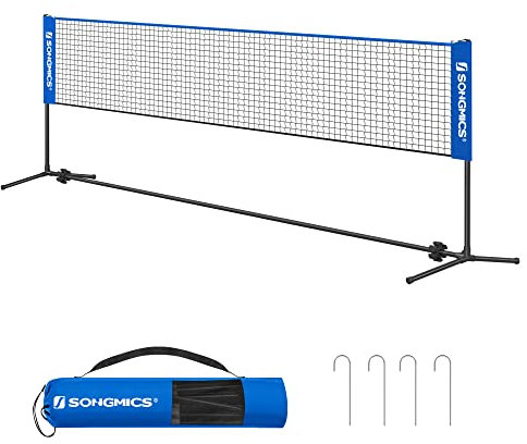 SONGMICS SYQ500V2 Filet de Badminton de 5 m, Filet de Volleyball, bâtons réglables en Hauteur, Ensemble Portable pour Tennis, Plage, Volley-Ball, Jardin, Parc, extérieur, Bleu