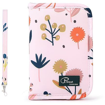 Tuscall Reisepass Tasche Dokumententasche a5 Ausweistasche für 3 Pässe mit Handschlaufe Reise Portemonnaie Brieftasche Drucken Kompakt für Kinder Damen