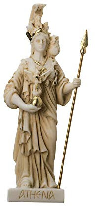 Athena mit Eulengöttin der Weisheit und Krieg Alabaster Gold Tone Statue 16 cm
