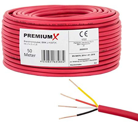 Premium X 50m Brandmeldekabel BMK J-Y(ST) Y 2x2x0,8 Eca Fernmeldekabel rot Fernmeldeleitung Brandmeldeleitung