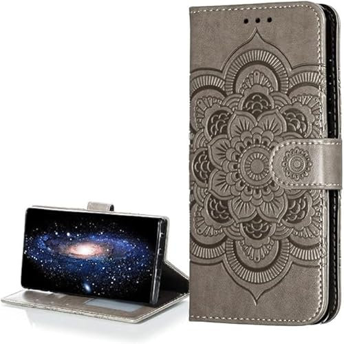 LEMAXELERS LG Velvet 5G Hülle,Für LG Velvet 5G Handyhülle Prägung Mandala-Blume Flip Case PU Leder Cover Magnet Schutzhülle Tasche Ständer Handytasche für LG Velvet 5G,LD Mandala Gray