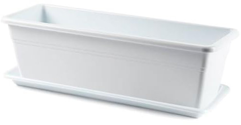 Acan Tradineur - Jardinera Eva de plástico con Plato adán - 20 litros - 50 cm - Color Blanca - PLFT - Maceta para Plantas y Flores Rectangular de plástico con Agujeros de Drenaje