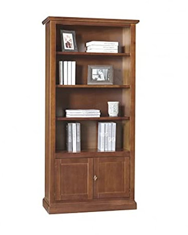 Mar.c.a. Design - Librería de pared, mueble salón multiusos – Librería con cajones color nogal oscuro elegante de madera de álamo, Arte Povera Made in Italy – Medidas: 90 x 41 x 186 (al.)